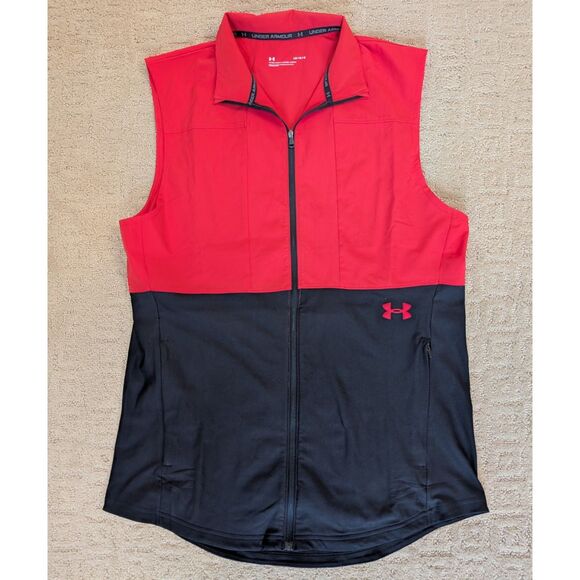 Under Armour Vest Men Large Red Black Vanish Hybrid Full Zip Golf Athletic - Picture 1 of 9